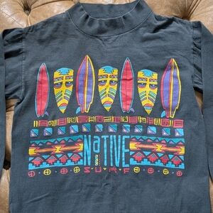 VTG Single Stitch Pacific Heat Native Surf Long Sleeve Sz Youth L Wmn Sm Men XS